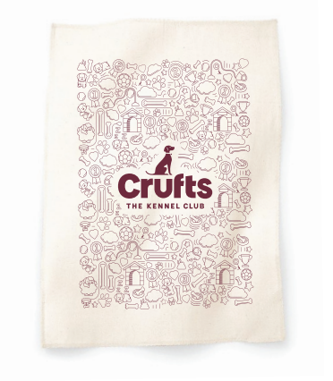 Crufts Doodle Tea Towel - Maroon